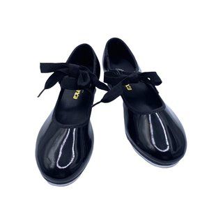 Girls So Danca Black Valiant Vegan Tyette Tap 3 Shoes Elastic Snaps Dance New